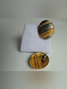 Round Hammered Two-Tone Post Earrings - Gold & Silver